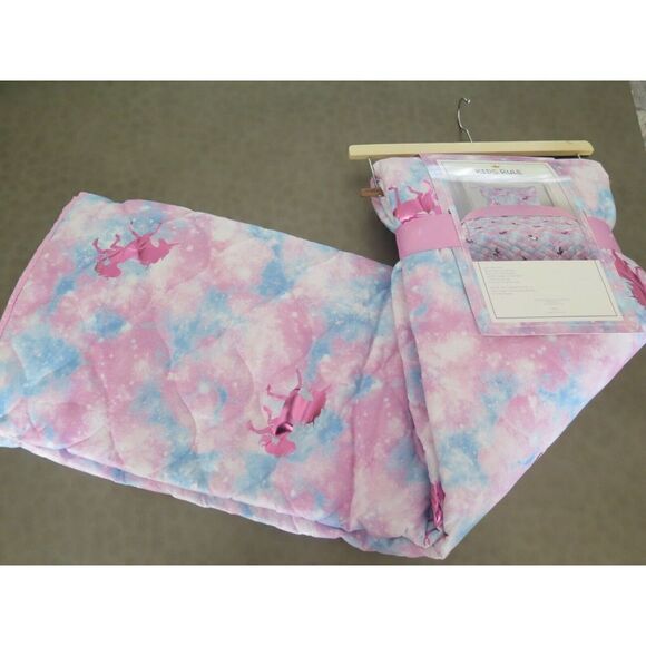 KIDS RULE UNICORNS PINK METALLIC AQUA REVERSIBLE TWIN QUILT SHAM SET $140+ - Picture 5 of 8